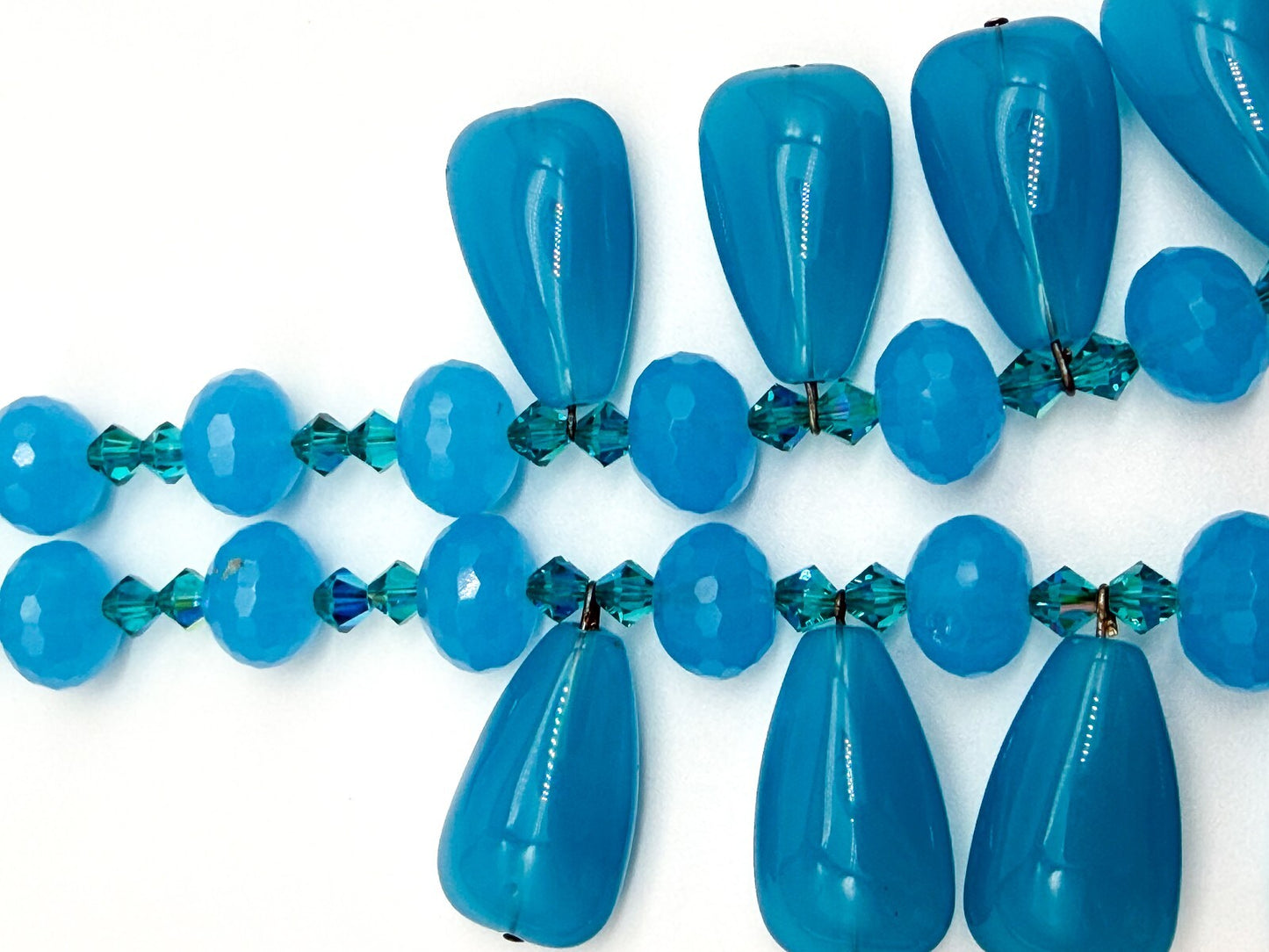 Turquoise Blue Glass Teardrop Fringe Statement Necklace Crystal Spacers Toggle