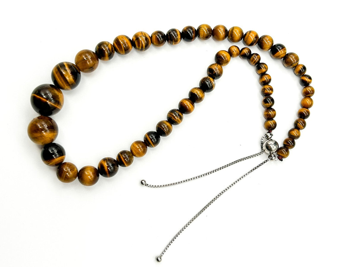 Graduated Tiger’s Eye Gemstone Necklace Magnetic Bolo Clasp