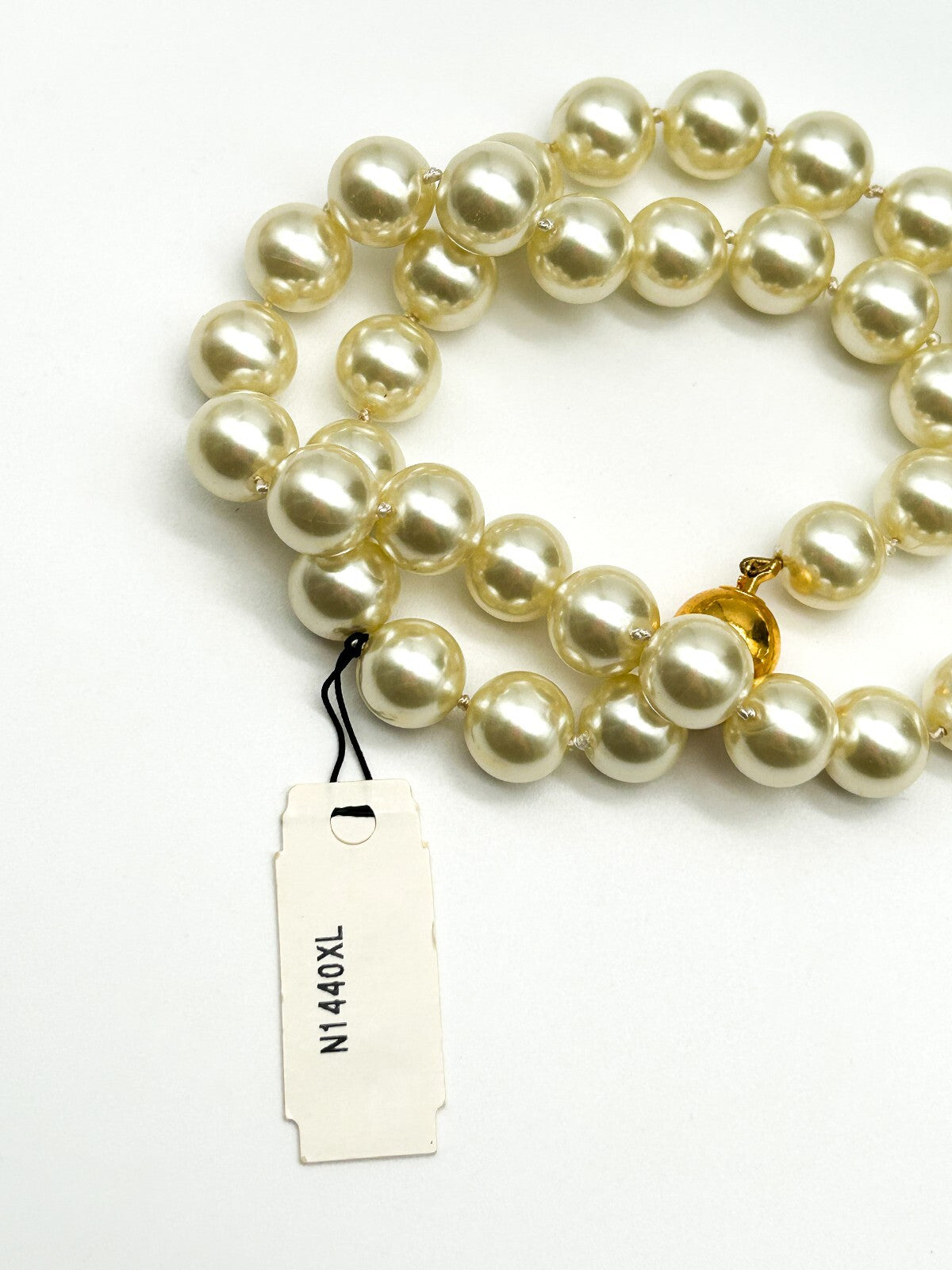 Vintage Cabouchon Faux Pearl Necklace Glass Pearls Hand Knotted Gold Tone Clasp