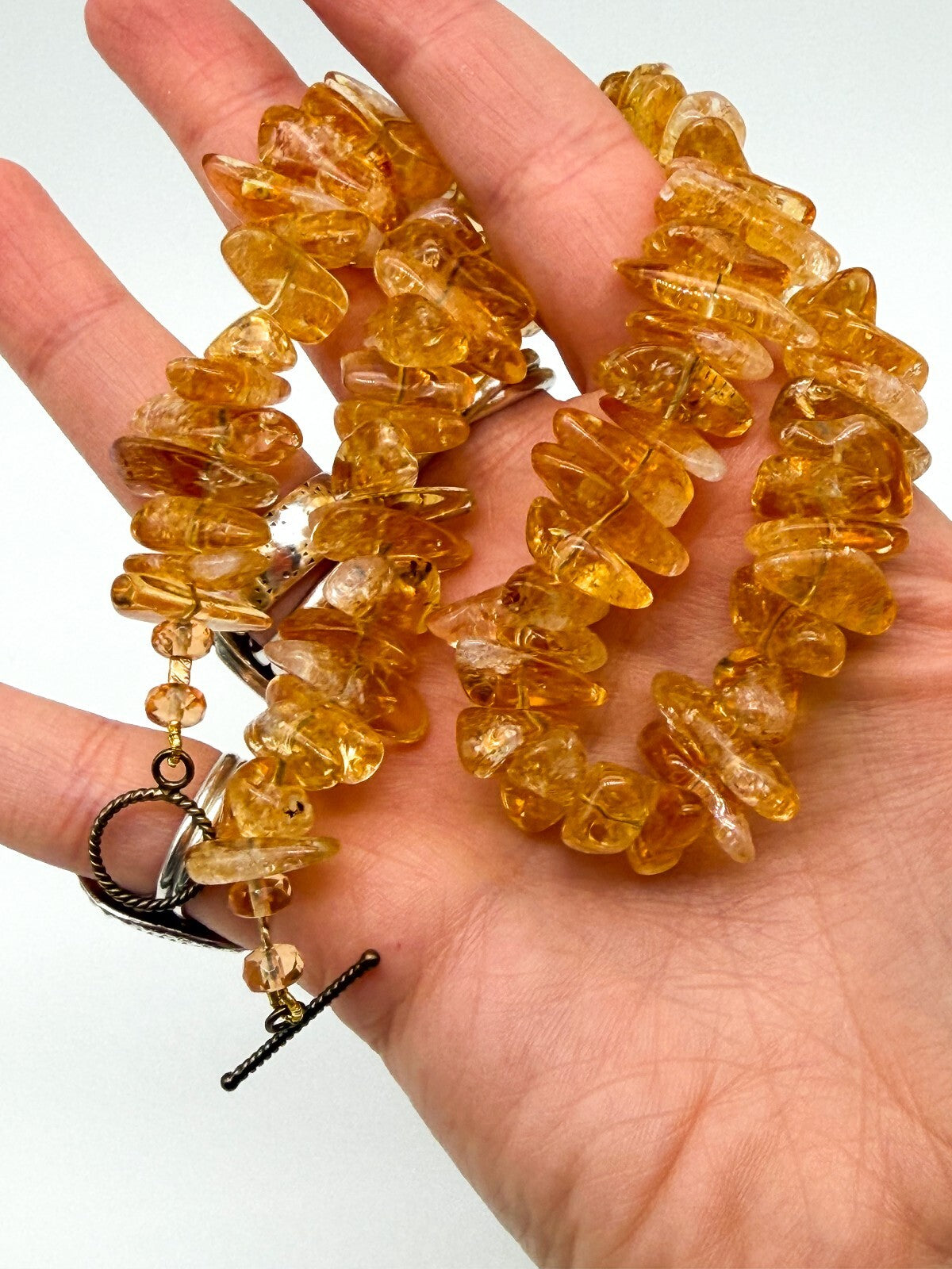Natural Citrine Nugget Necklace Honey Yellow Gemstone Toggle Clasp Gemstone