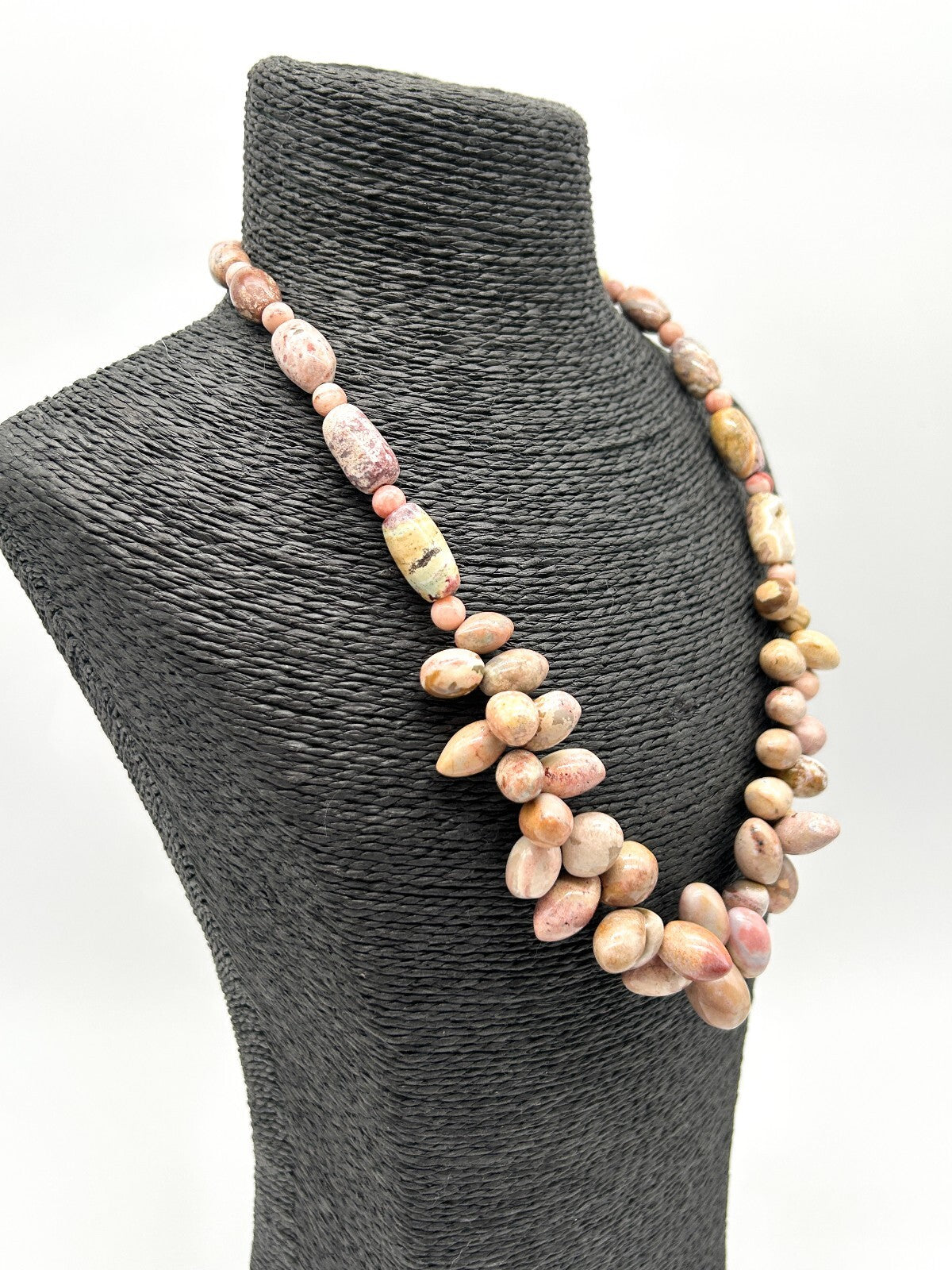 Vintage Pink Jasper Gemstone Necklace Natural Pebble Bead Statement 21.5”