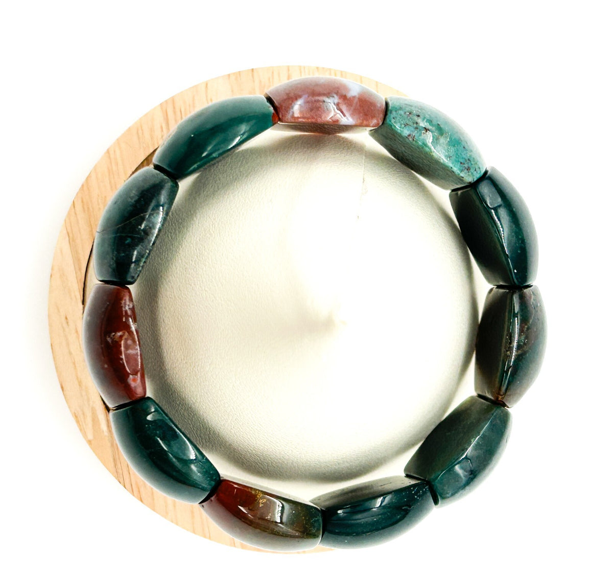 Chunky Bloodstone Jasper Stretch Bracelet Green Red Gemstone Elastic Bracelet