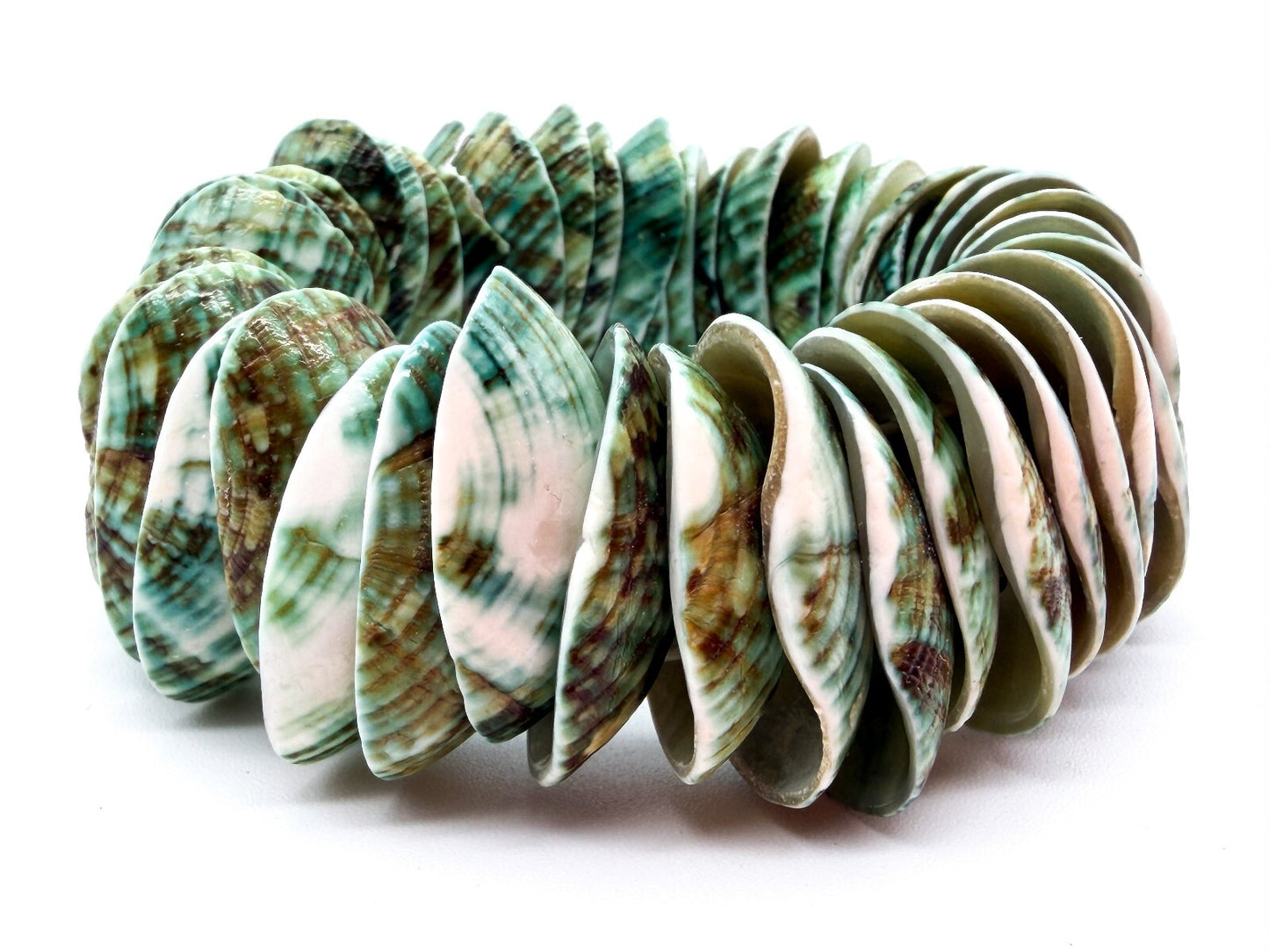 Green Dyed Shell Stretch Bracelet Natural Statement Boho Beach Jewellery