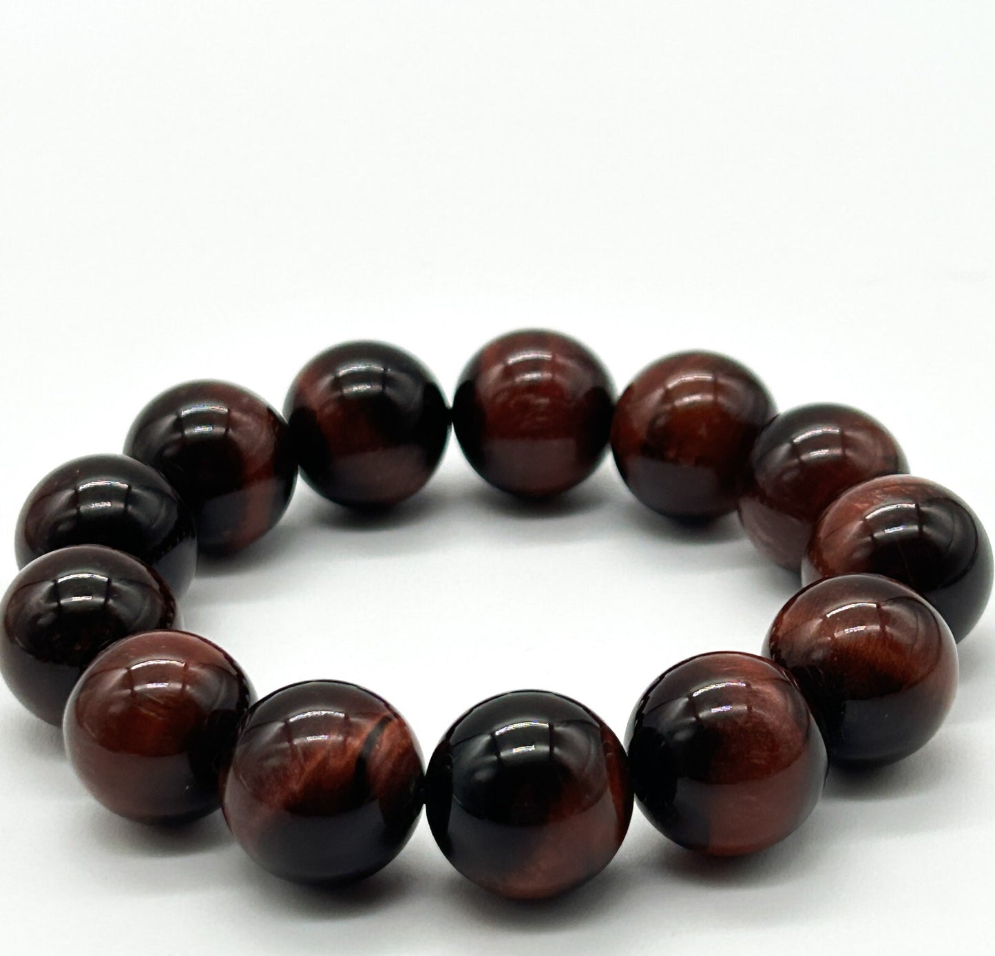 Red Tiger’s Eye Chunky Stretch Bracelet Large Round Gemstone Beads Chatoyant