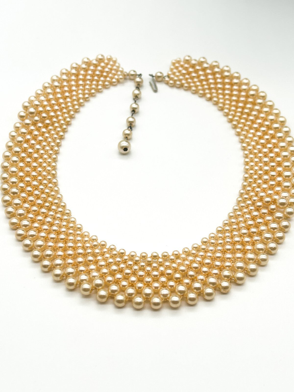 Vintage Hong Kong Faux Pearl Collar Necklace Cream Graduated Bib Statement