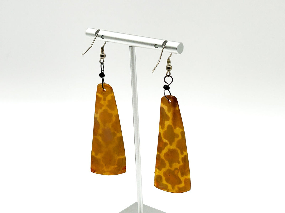 Vintage Hand Painted Organic Material Giraffe Print Drop Earrings Safari Boho