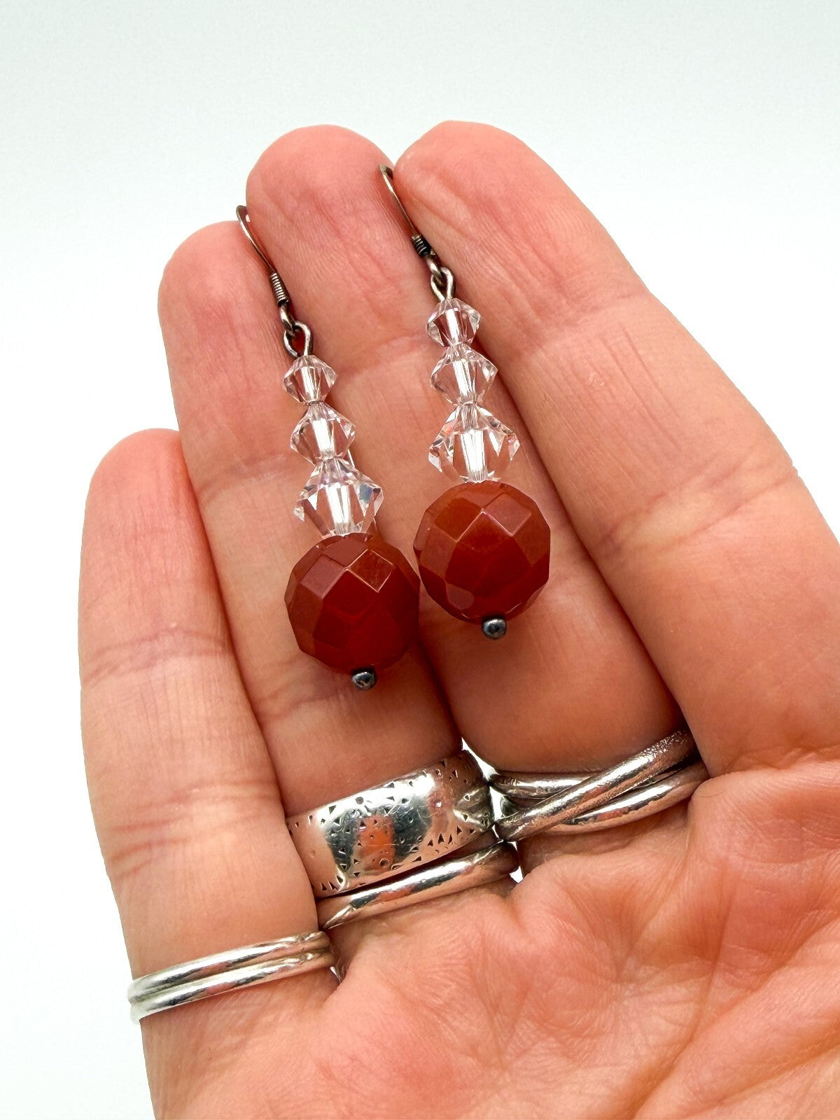 Carnelian Necklace & Earrings Set Faceted Gemstone Crystal Toggle Clasp