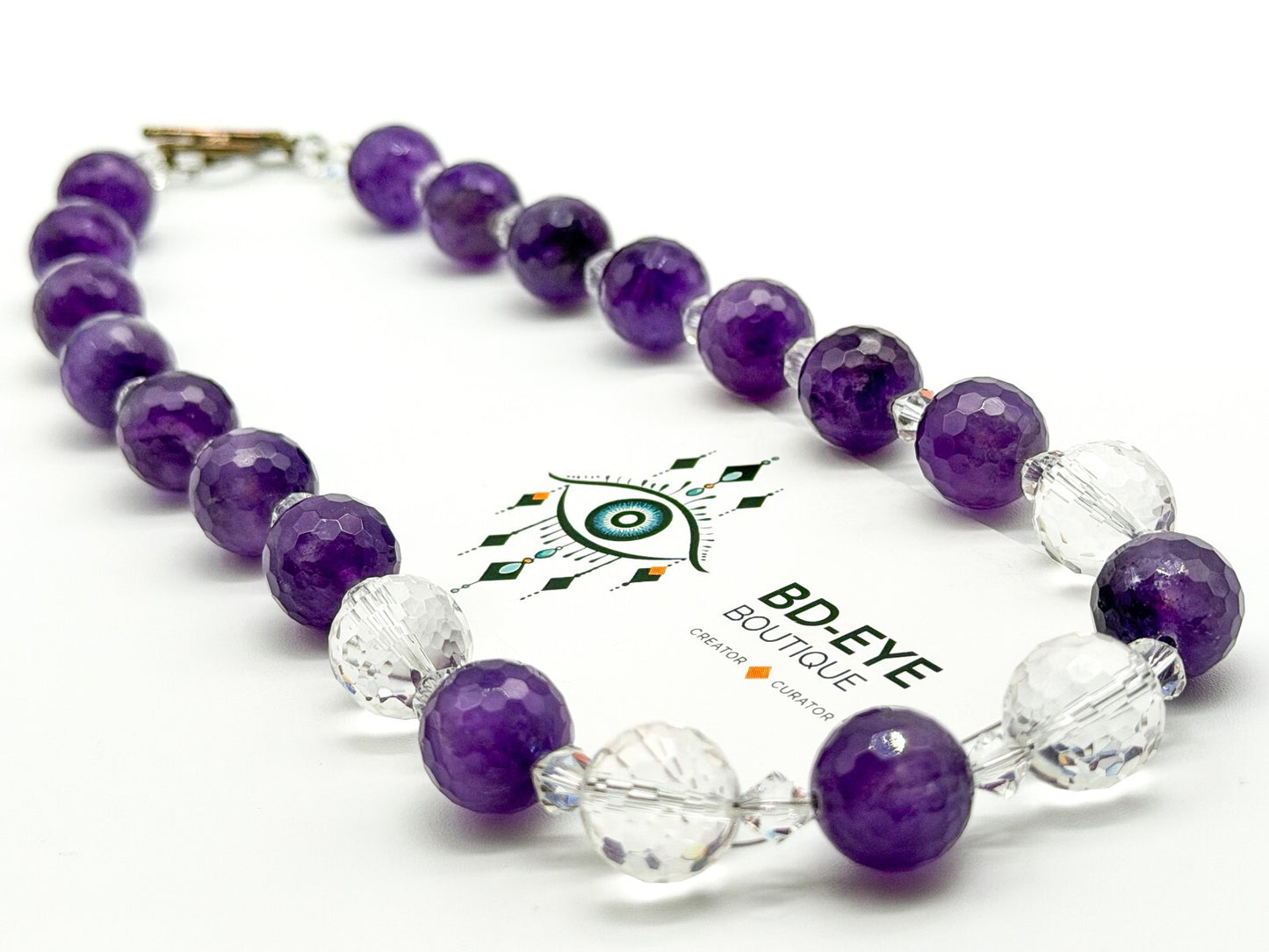 Amethyst Necklace Synthetic Spinel Faceted Crystal Glass 925 Silver Clasp
