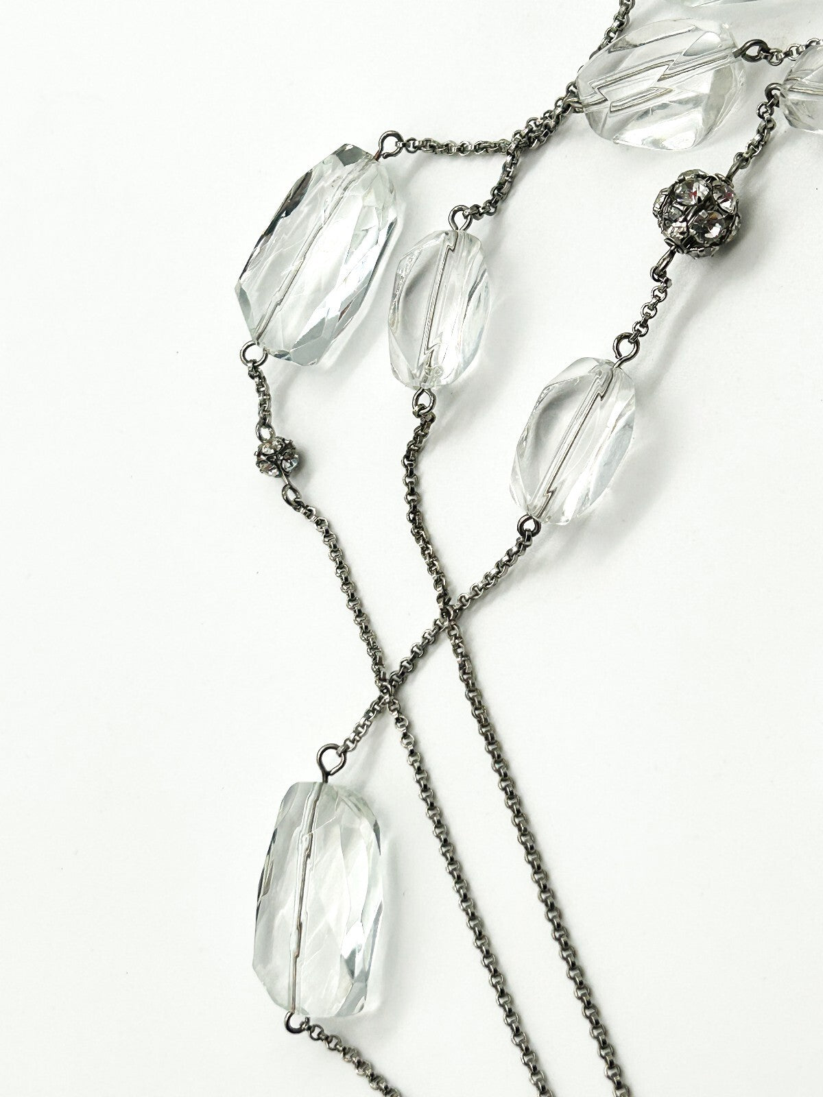 M&S Marks & Spencer Layered Glass Bead Necklace Clear Crystal Statement Necklace