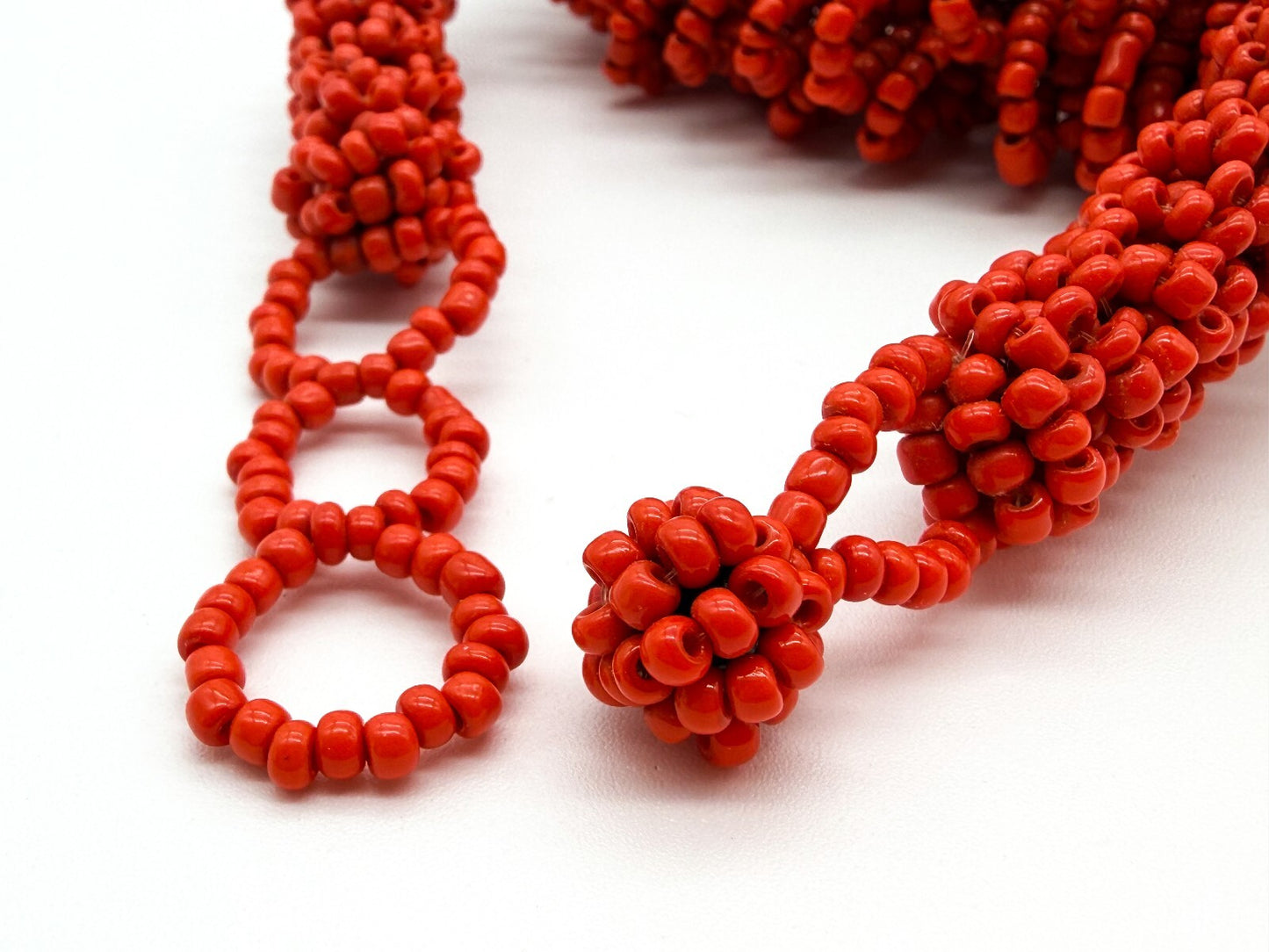 Chunky Red Seed Bead Necklace Handwoven Statement Adjustable Toggle 25”