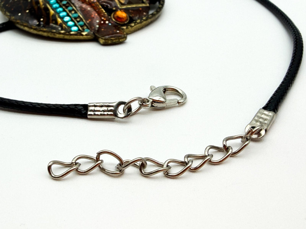 Ikita Paris Statement Pendant Necklace Brown Enamel Turquoise Rhinestone Cord
