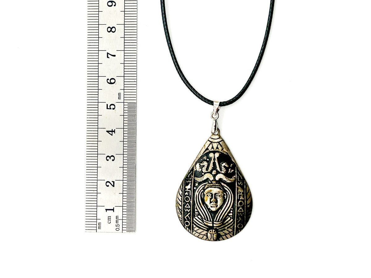 Vintage Egyptian Revival Silver Tone Pendant Necklace Pharoh Art Deco Rescue