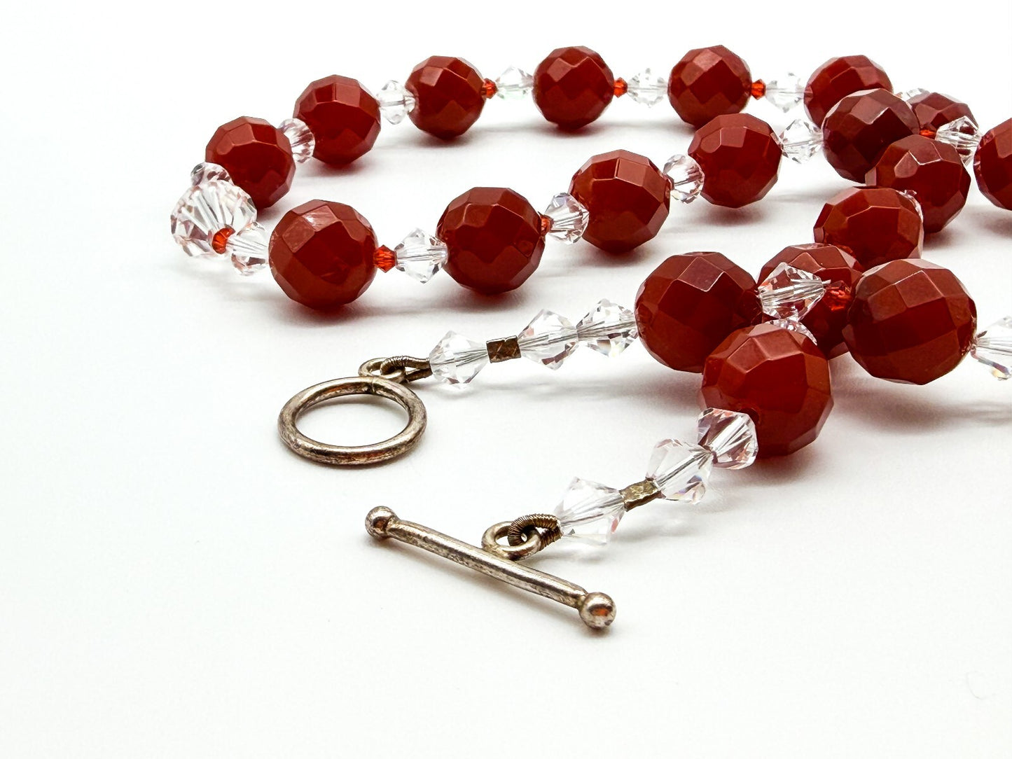 Carnelian Necklace & Earrings Set Faceted Gemstone Crystal Toggle Clasp