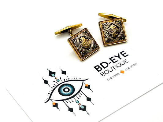Vintage Toledo Damascene Dragon Cufflinks Gold Plated Spanish Cuff Links