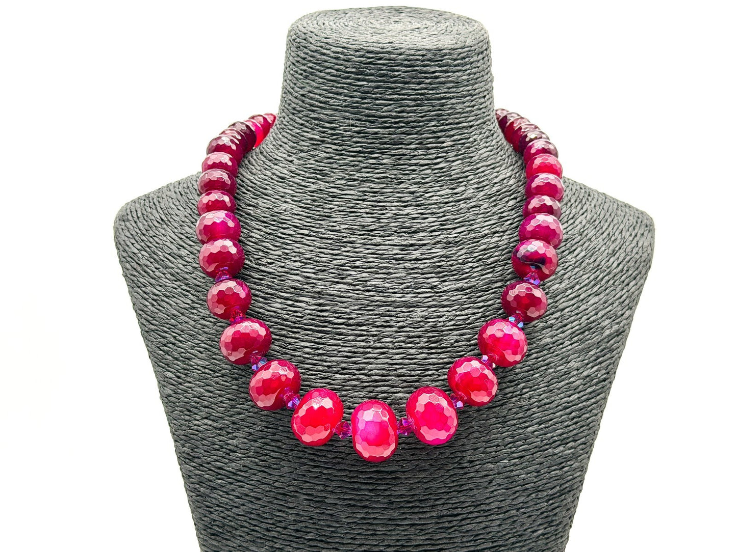 Chunky Ruby Red Quartz Necklace Faceted Magenta Gemstone Statement Toggle Clasp