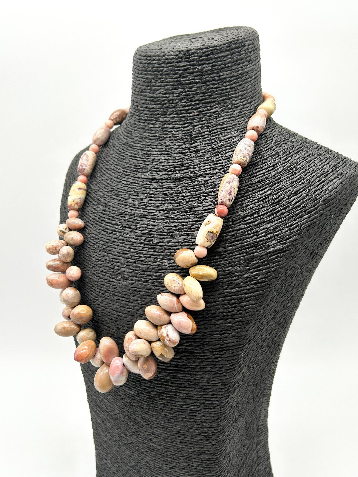 Vintage Pink Jasper Gemstone Necklace Natural Pebble Bead Statement 21.5”
