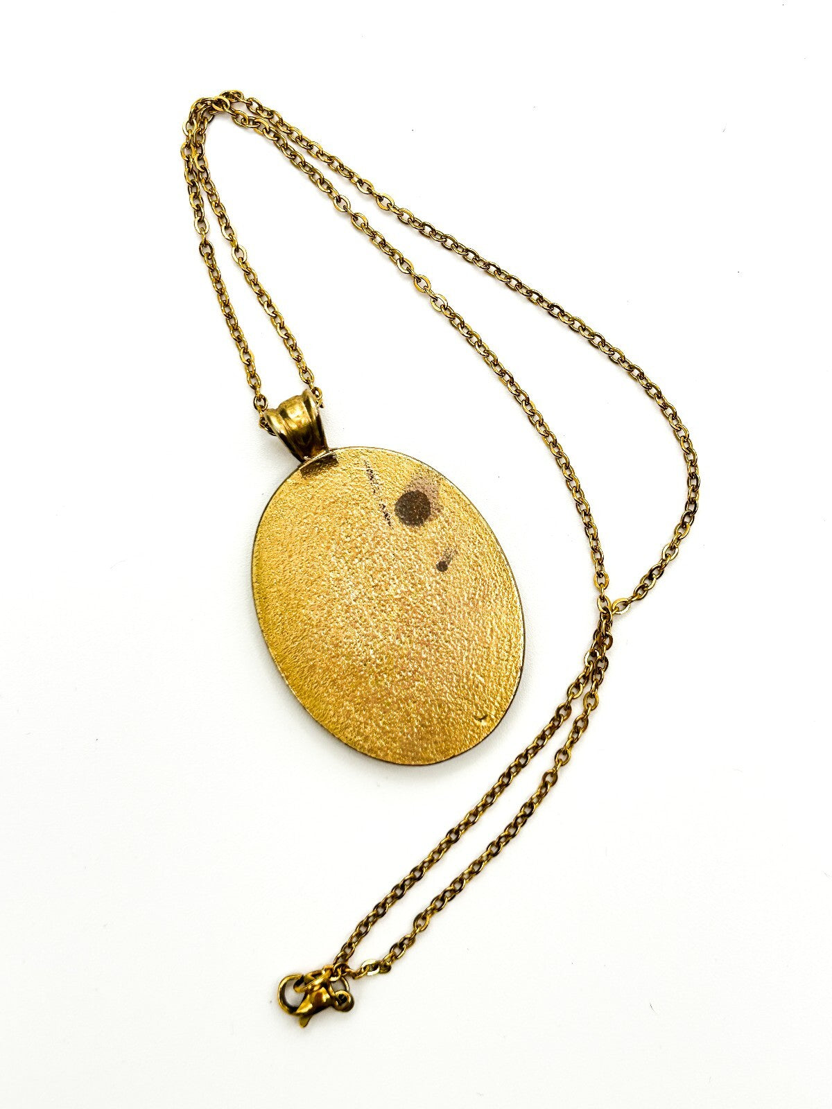 Vintage Abalone Paua Shell Pendant Necklace Gold Tone Oval Iridescent 17.5”