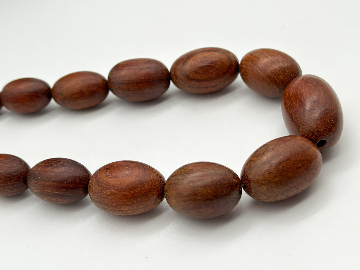 Vintage Chunky Wood Bead Necklace Graduated Oval Natural Wooden Beads