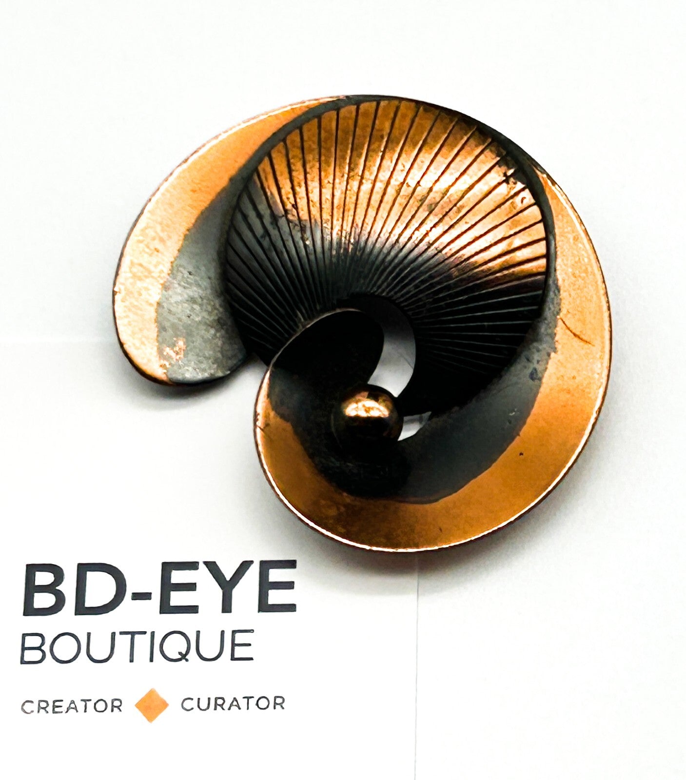 Vintage Modernist Copper Swirl Brooch Mid Century Abstract Spiral Pin Statement