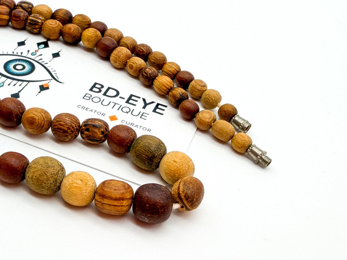 Boho Chunky Wooden Bead Necklace Bundle Layered Natural Wood Earthy Festival