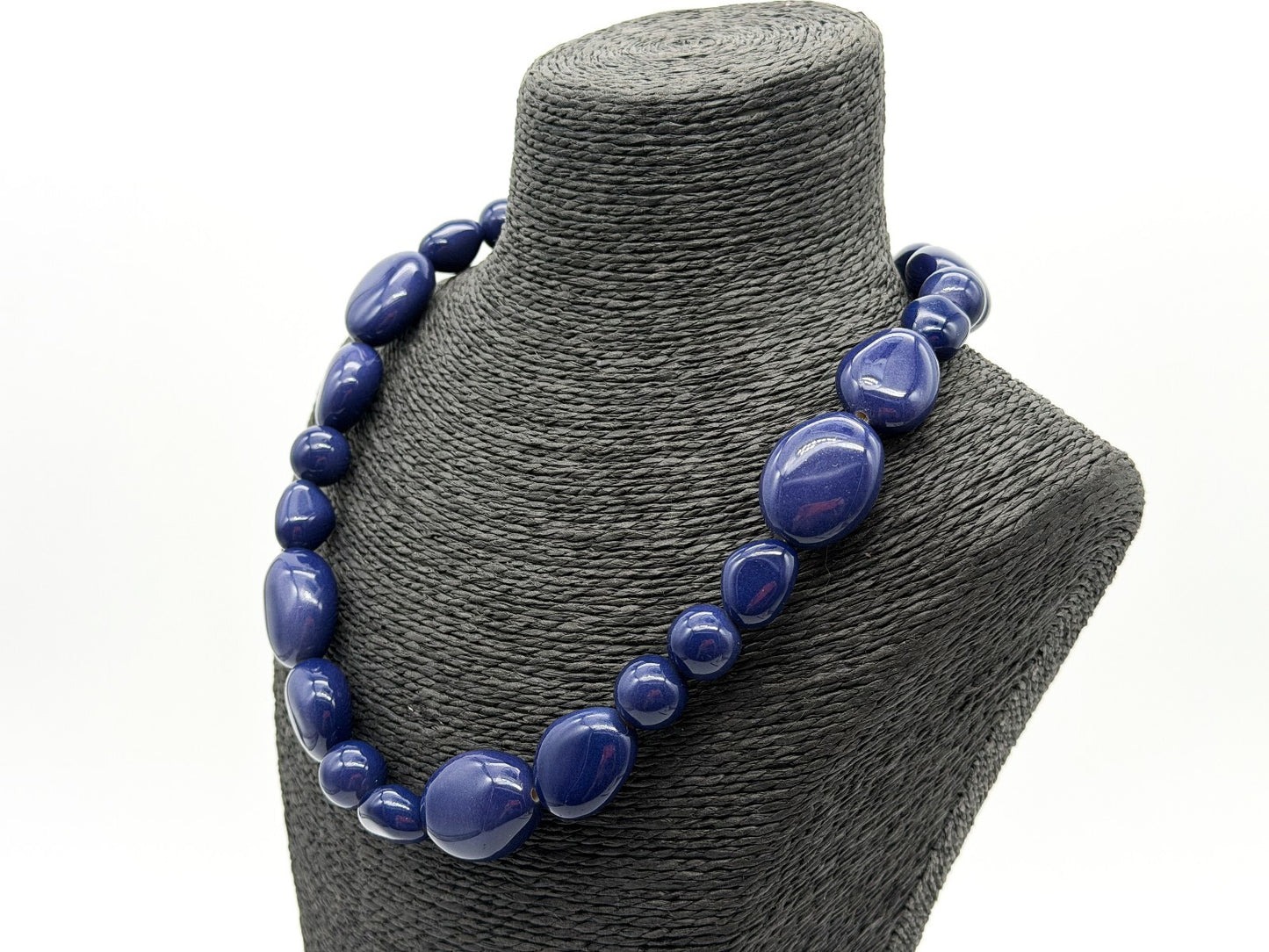 Vintage Blue Acrylic Graduated Beaded Necklace Retro Statement 20.5”