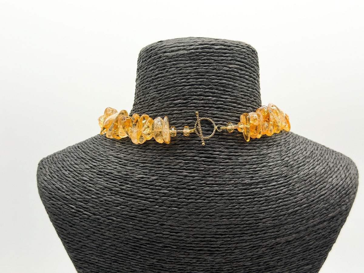 Natural Citrine Nugget Necklace Honey Yellow Gemstone Toggle Clasp Gemstone