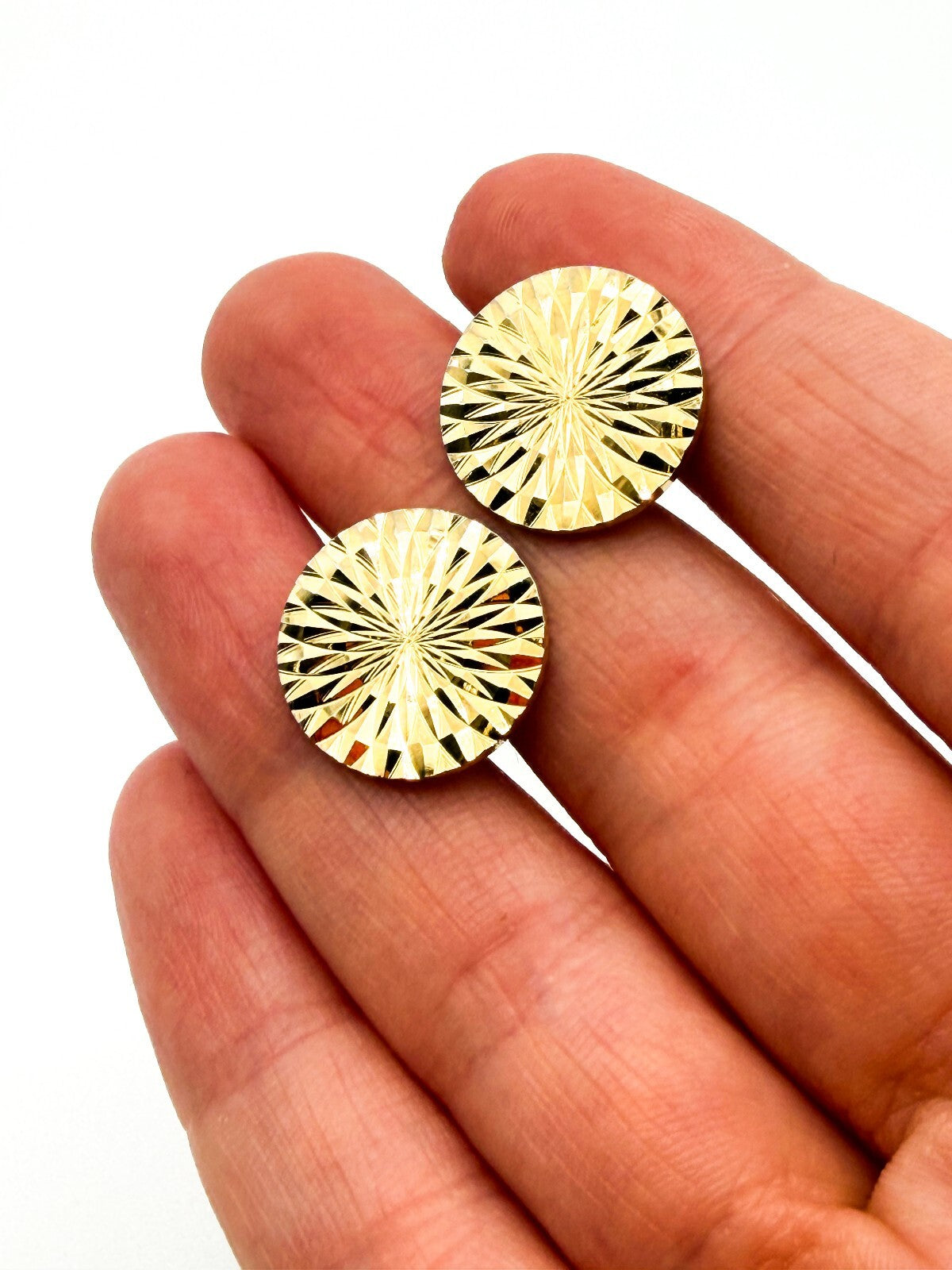 Vintage Gold Tone Engine Turned Cufflinks Diamond Cut Sunburst Round