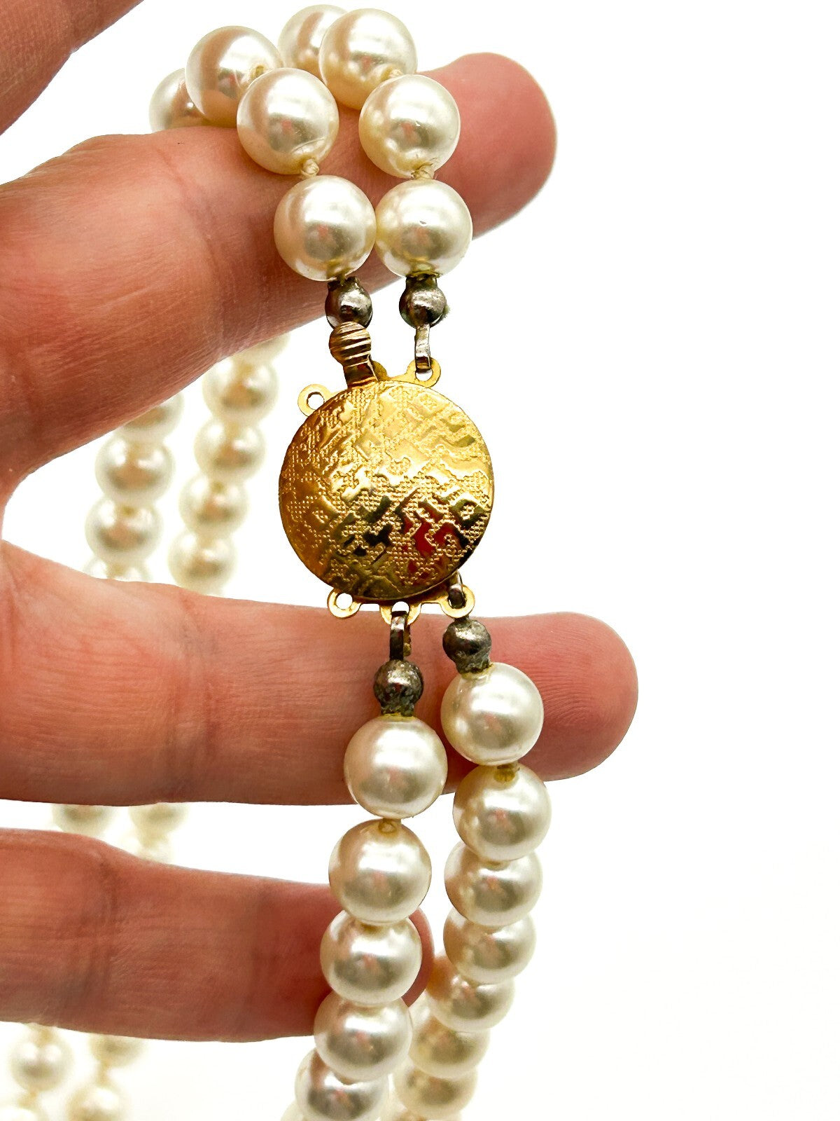 Vintage 2 strand Faux Pearl Necklace Hand Knotted Double Strand Repair Project