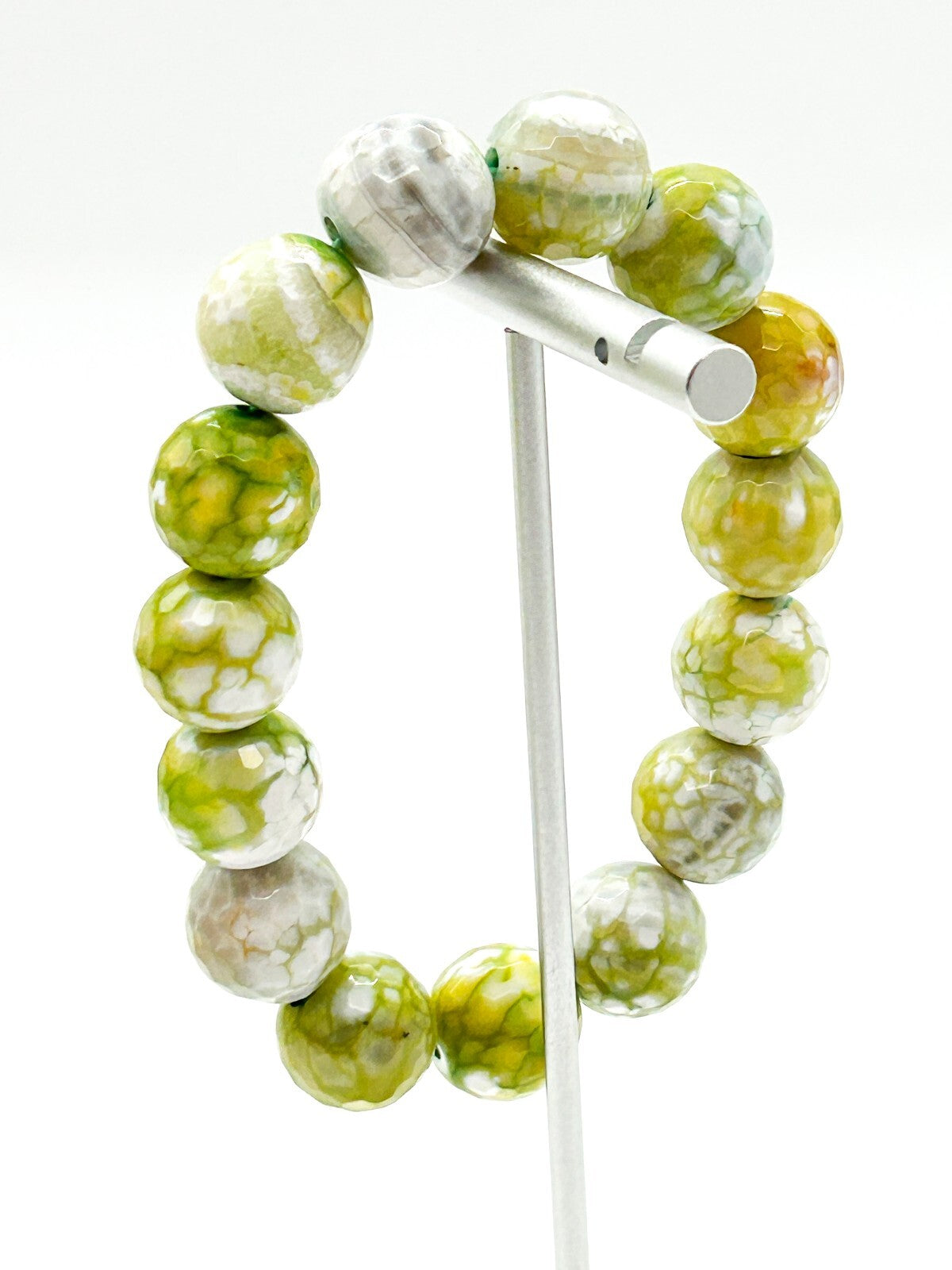 Lime Green White Crackle Agate Stretch Bracelet Faceted Gemstone Bead Summer