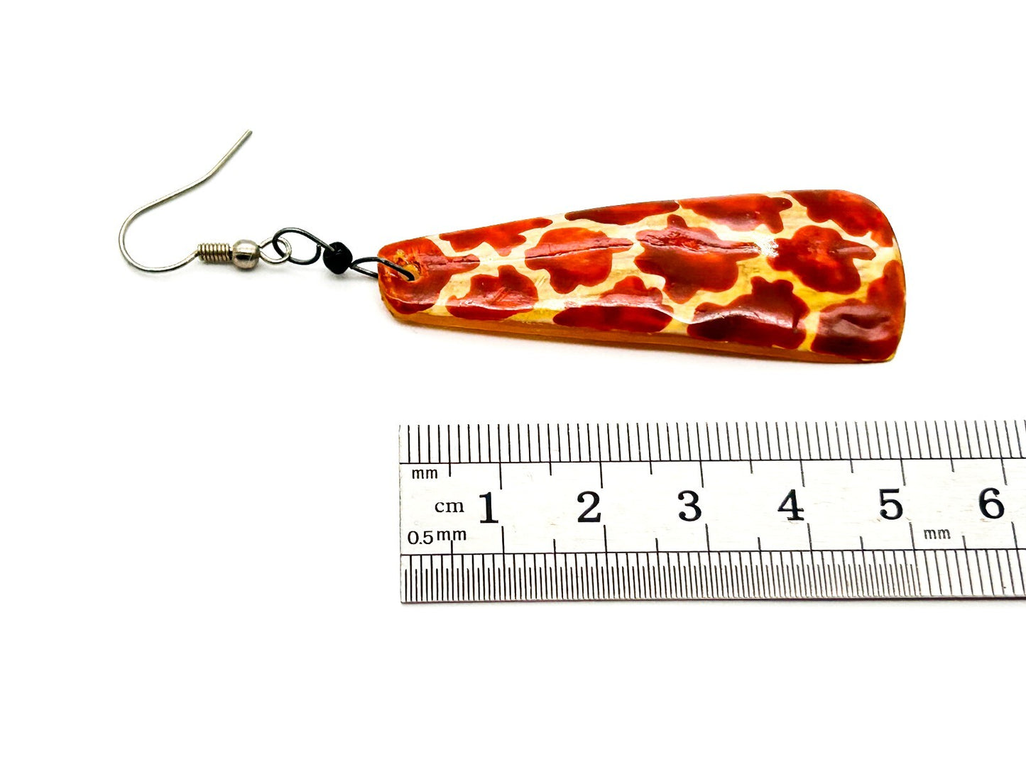 Vintage Hand Painted Organic Material Giraffe Print Drop Earrings Safari Boho
