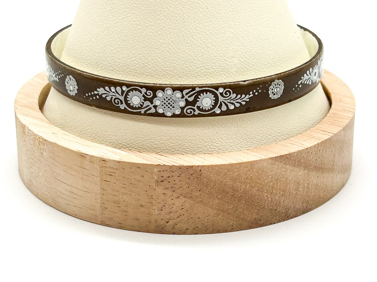 Vintage Brown Enamel Floral Bangle Attributed to Michaela Frey Austrian Style
