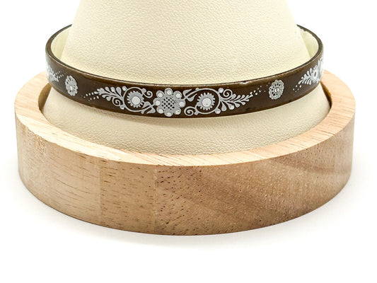 Vintage Brown Enamel Floral Bangle Attributed to Michaela Frey Austrian Style
