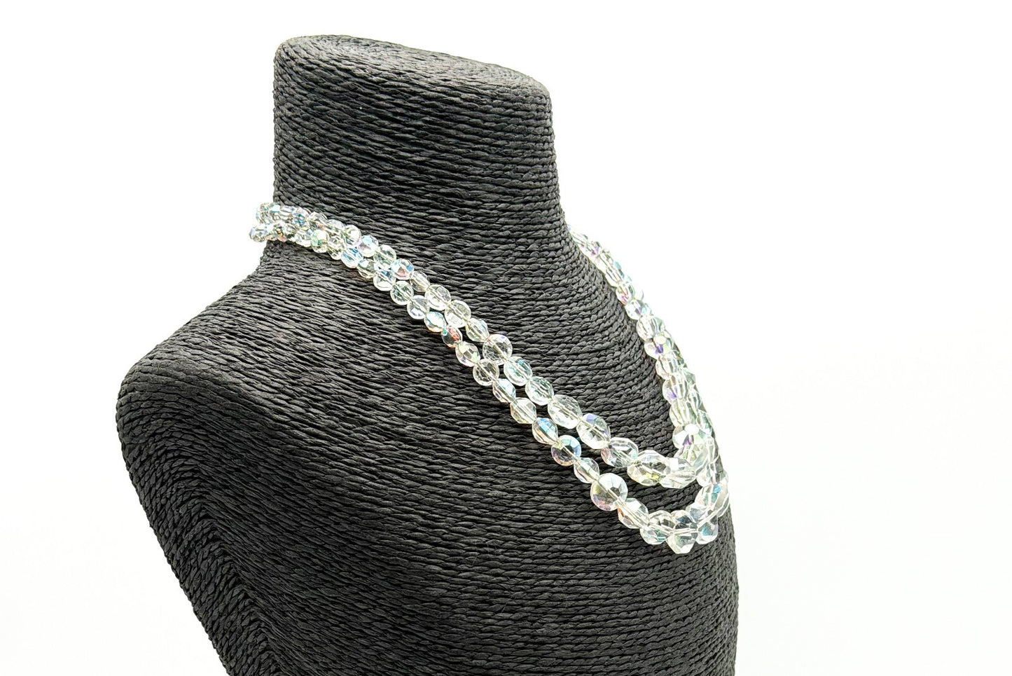 Vintage Aurora Borealis Crystal Glass Double Strand Necklace Rhinestone Clasp