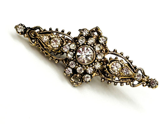 Susan Caplan Gold Tone Clear Rhinestone Ornate Brooch Vintage Style Pin
