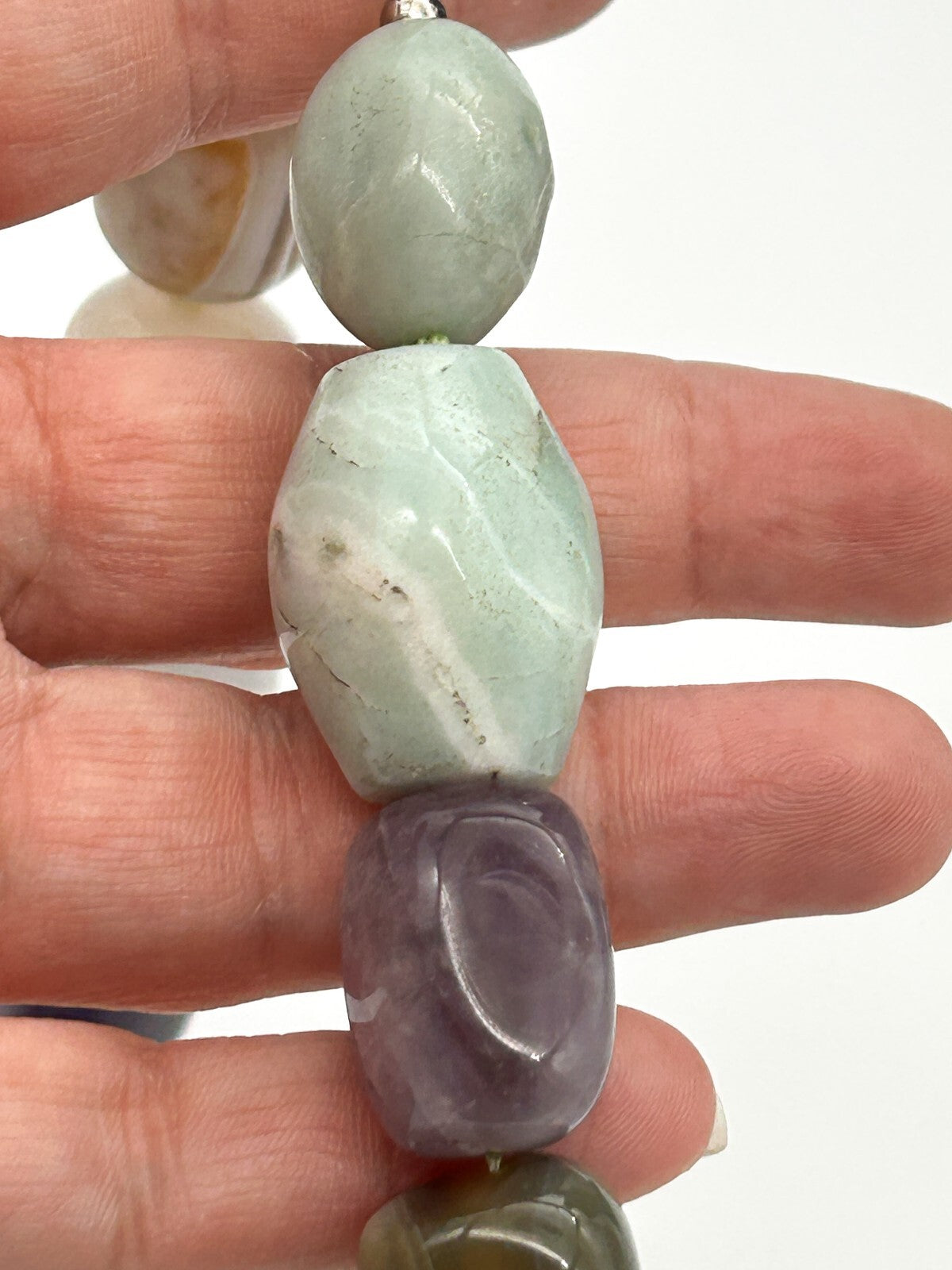 Chunky Semi Precious Gemstone Necklace Banded Agate Blue Lace Amethyst Calcite