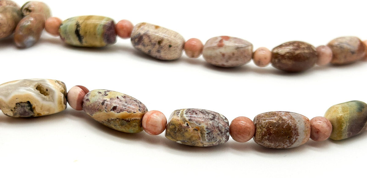 Vintage Pink Jasper Gemstone Necklace Natural Pebble Bead Statement 21.5”