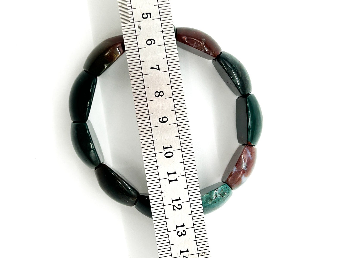 Chunky Bloodstone Jasper Stretch Bracelet Green Red Gemstone Elastic Bracelet