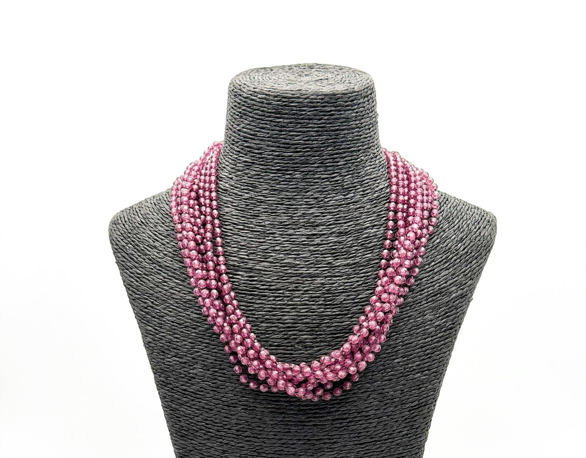 Vintage Hong Kong Style Purple Mauve Multi Strand Beaded Necklace Acrylic Collar