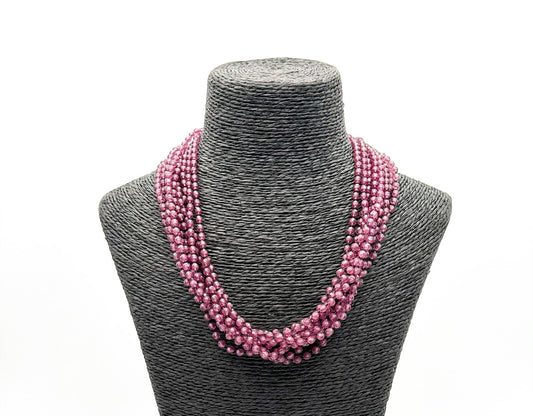 Vintage Hong Kong Style Purple Mauve Multi Strand Beaded Necklace Acrylic Collar