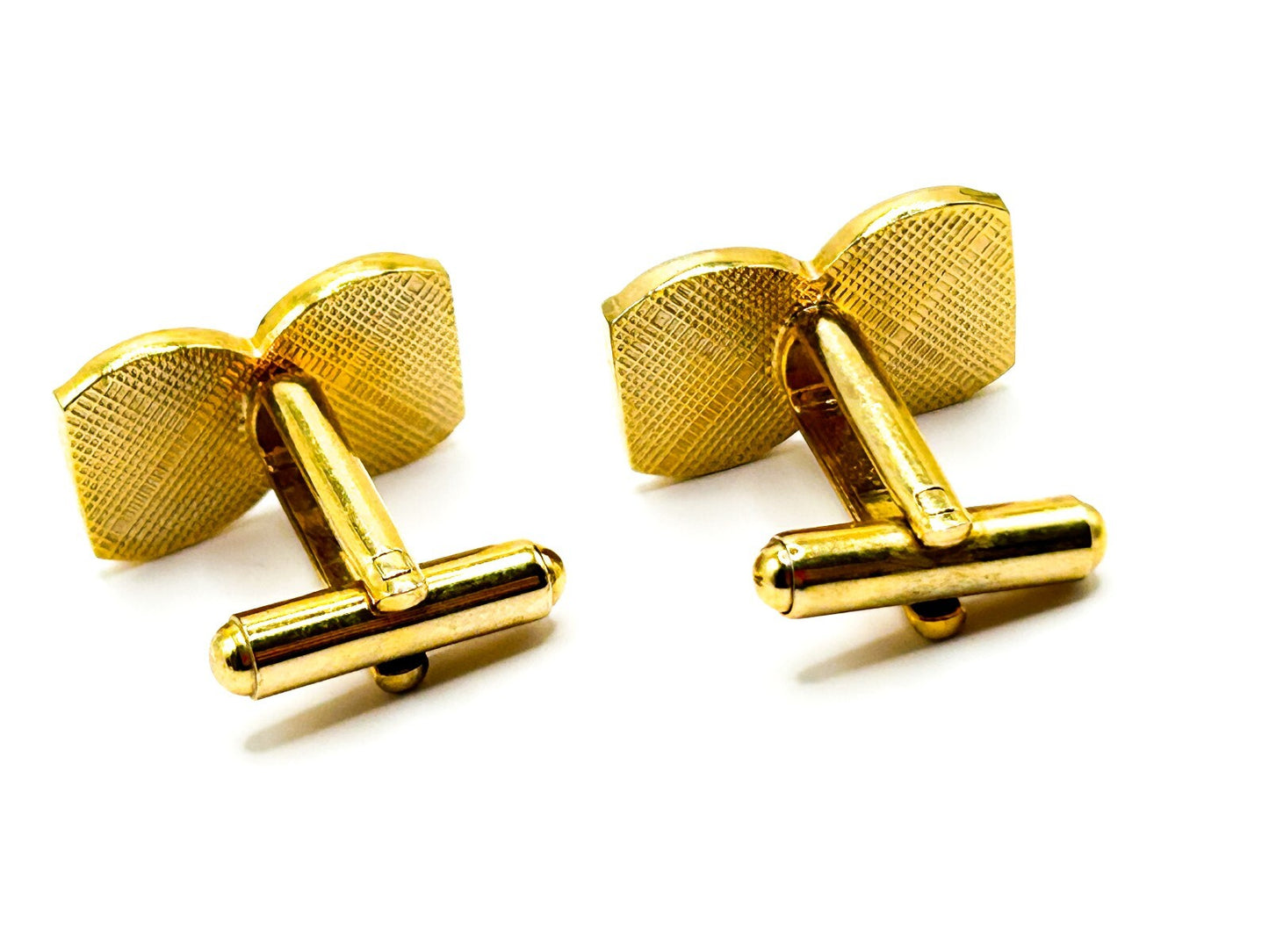 Vintage Two Tone Gold Silver Cufflinks Ridged Geometric Abstract Bullet Back