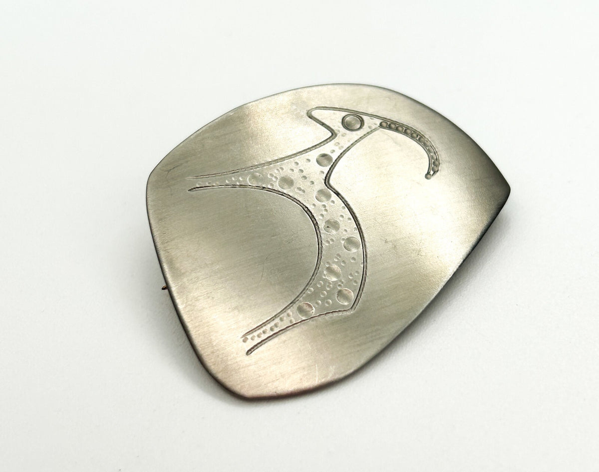Vintage Sterling Silver Oryx Brooch Etched Antelope Gazelle Modernist Pin