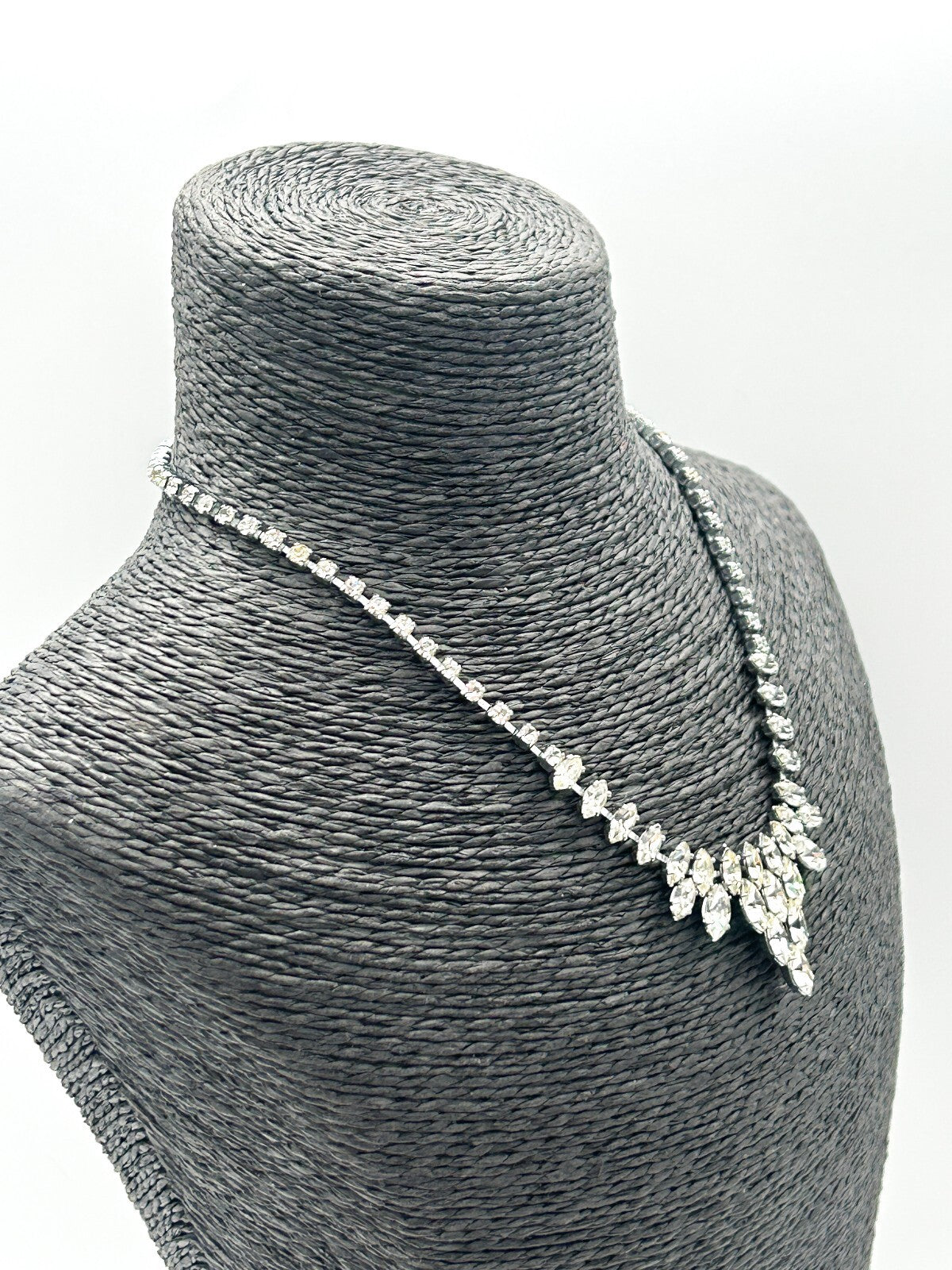 Vintage Clear Marquise Rhinestone Statement Necklace Silver Tone Bridal Wedding