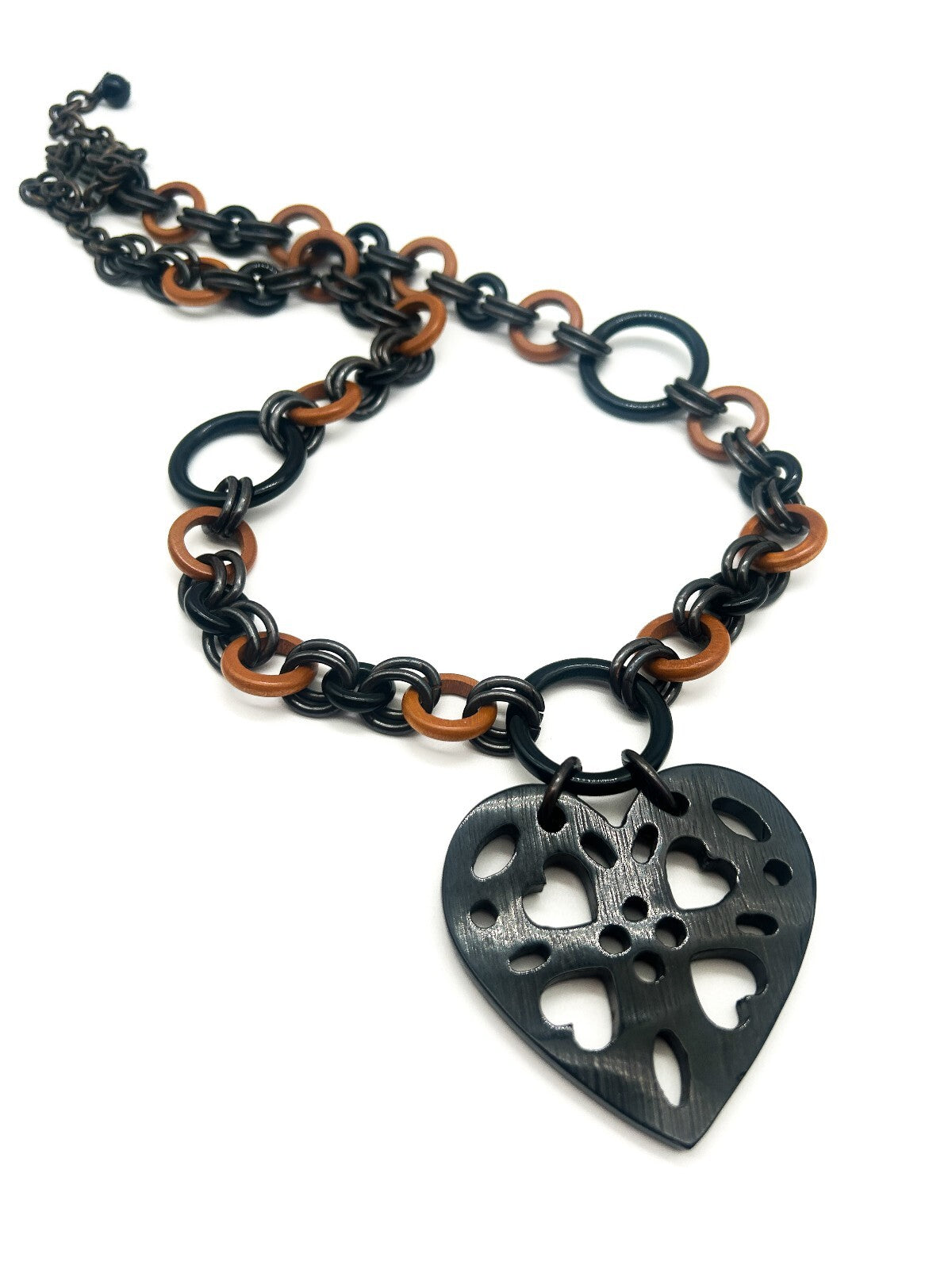 Vintage Moschino Black Acrylic Heart Pendant Necklace & Clip-On Earrings Set