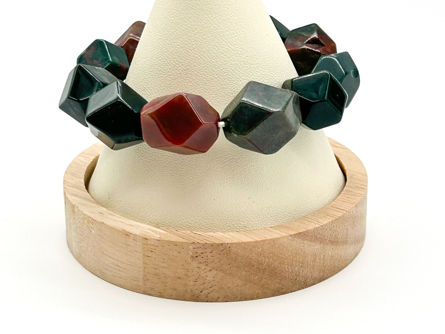 Chunky Bloodstone Jasper Stretch Bracelet Faceted Cube Gemstone Bracelet