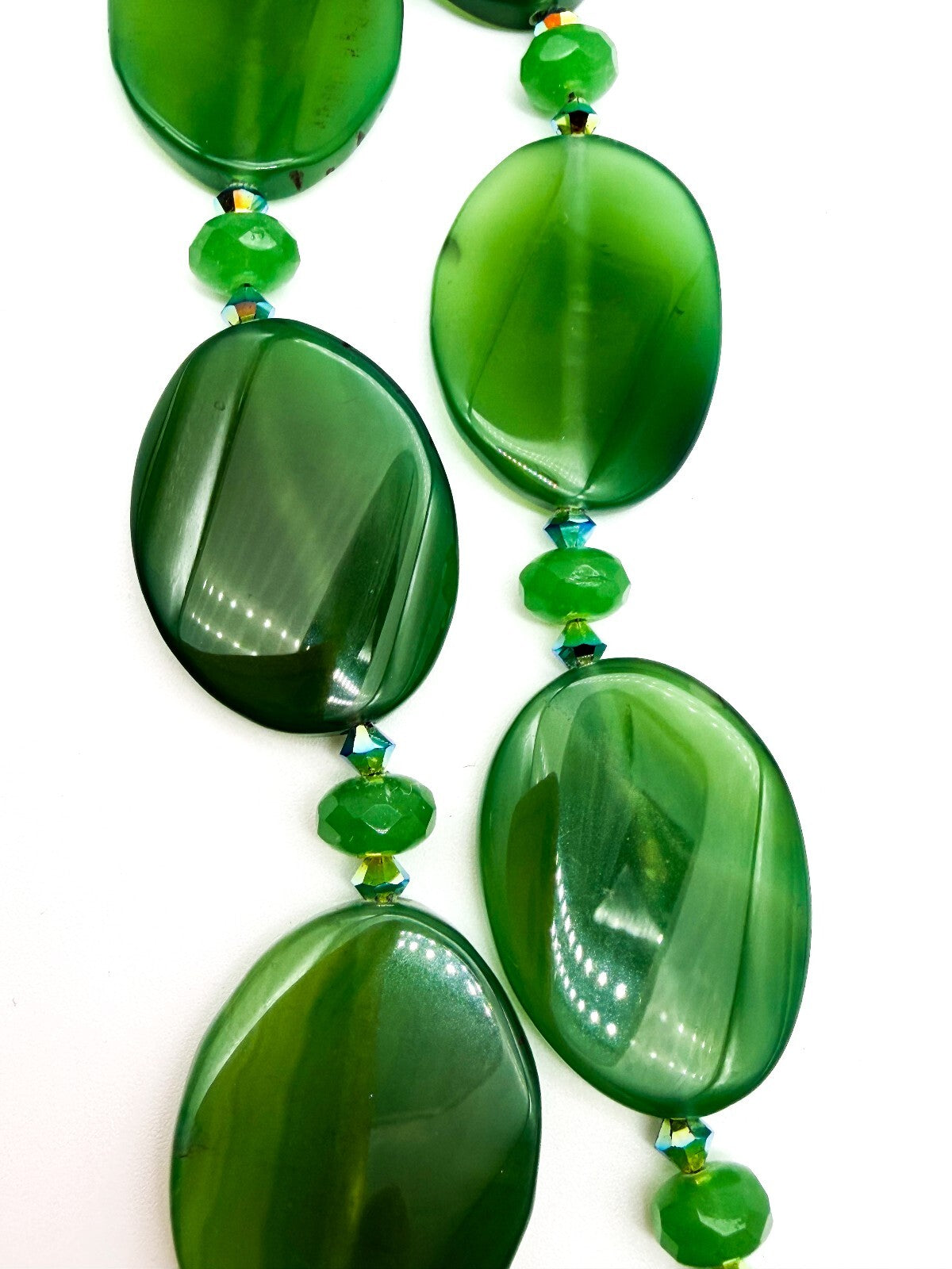 Chunky Green Agate Statement Necklace Faceted Glass Aurora Borealis Beads