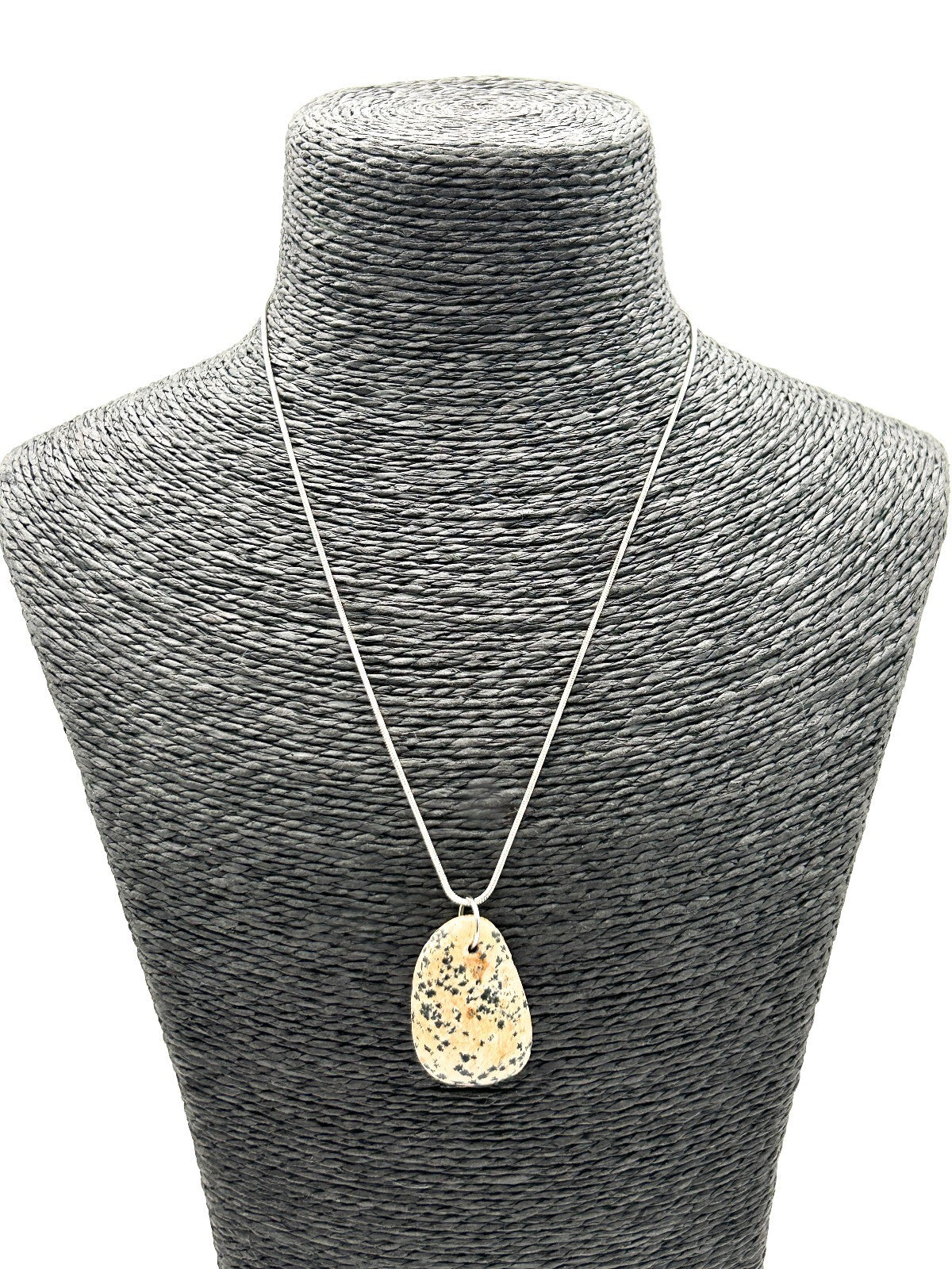 Dalmatian Jasper Pendant Necklace Natural Gemstone Silver Tone Snake Chain