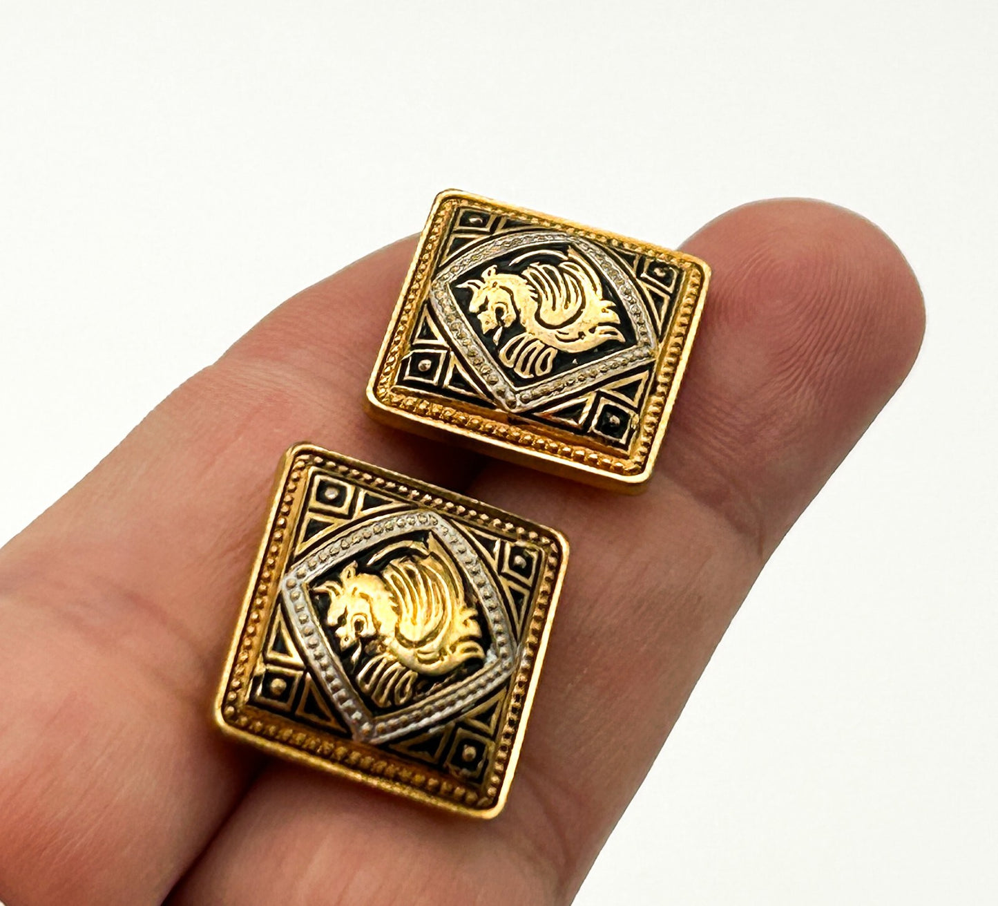 Vintage Toledo Damascene Dragon Cufflinks Gold Plated Spanish Cuff Links