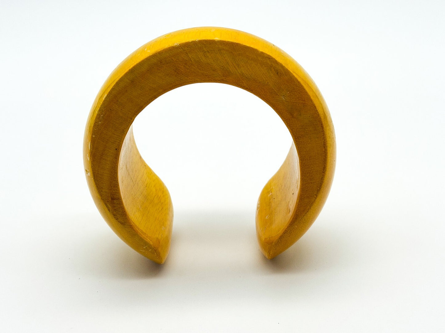 Vintage Mustard Yellow Wooden Cuff Bangle Wide Gloss Wood Statement Bracelet