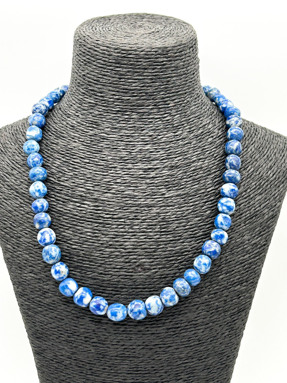 Vintage Sodalite Bead Necklace Natural Blue Gemstone 21” Barrel Clasp