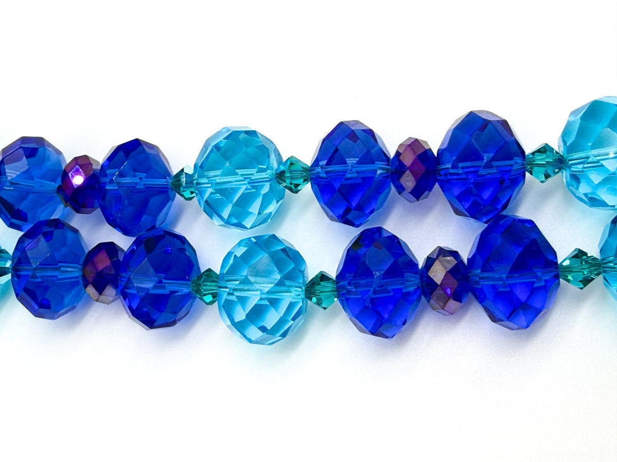 Chunky Cobalt Blue Turquoise Faceted Glass Statement Necklace Toggle 17.5”